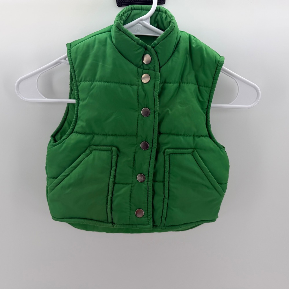Youth Park Puffer Vest Toddler Small Green Quilted Snap Front Outerwear